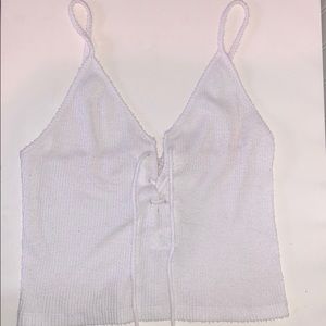 White lace up tank crop top